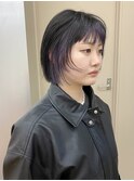 ボブインナーカラー/紫インナー／ミニボブ／顔まわり