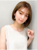 韓国風美髪外ハネボブ顎ラインボブタッセルボブカシスブラウン