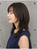 セミロング ハッシュカット レイヤー シースルーバング