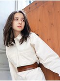 濡れ髪　切りっぱなし　オリーブカラー　セミウェットウェーブ