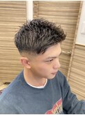 ナチュラルアップバングビジネスパーマフェード爽やかパーマ