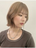 ダブルカラーナチュラルボブ長めボブ前髪ありレイヤーボブ30代