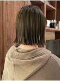 大人可愛いボブ/切りっぱなしボブ/オリーブヘアカラー/20代30代