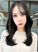 韓国風レイヤー大人ロングストレートワンカール黒髪