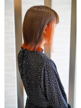 ムゥフ ヘアーアンドアイラッシュ(mouf hair&eyelash) レイヤーボブ×インナーカラーオレンジ