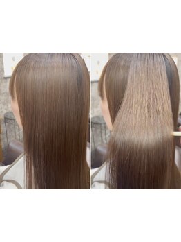 セットメニューのトリートメント、カラーやパーマに含まれる処理剤など、すべてが超高品質髪質改善商材。