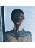 結婚式ヘアアレンジ/水引風アレンジ/ローポニーテール