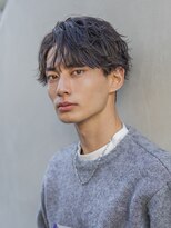 小久保styleフェザーパーマグレーブルーカラー刈り上げショート