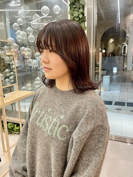 エイトヘアー(8 HAIR) くびれ外ハネボブ×ワインレッドピンク