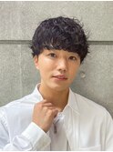艶センターパートスパイキーショートブルーブラック韓国マッシュ