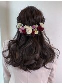 二次会ハーフアップヘアセット★結婚式グレージュフェアリー