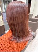 コーラルピンクブラウン外ハネミディアムヘア◎20代30代40代