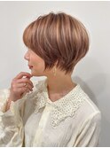 ショート/ショートボブ/小顔/透明感カラー/ベージュ