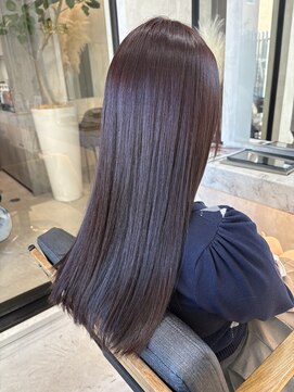 ストレートロング×ラベンダーピンク