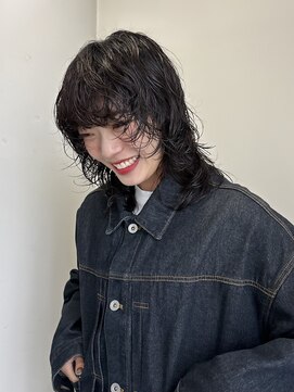 マッシュウルフボブパーマミルクティーベージュシルバーアッシュ