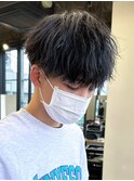 スパイラルパーマツイストパーマアップバング短髪メッシュ