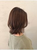 オレンジブラウン/外ハネミディ/フェミニン【元町/石川町】