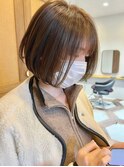 ナチュラルボブ 内巻き 透け感バング フレアバング ブラウン