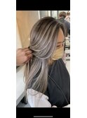 ハイライトバレイヤージュダブルカラーミルクティーベージュ