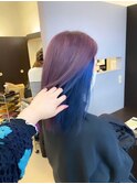 サラ艶ロング髪質改善カラー/インナーカラー/ピンク/ブルー
