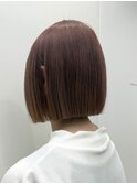 ハイトーン切りっぱなしショートボブミルクティーピンクベージュ