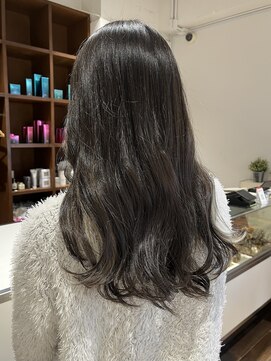 ブリーチなしグレージュカラー/地毛風カラー/暗髪/透明感カラー