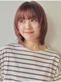 顔まわりレイヤー/くびれヘア/イメチェン/アプリコットオレンジ