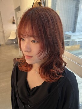 アルジャーノン グリーン(ALGERNON GREEN) 顔周りレイヤー クビレボブ オレンジベージュ 10代 20代