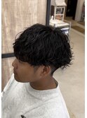 刈り上げツーブロック波巻きスパイラルパーマメンズマッシュ