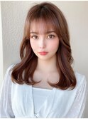 シャギーレイヤーロング韓国ワンホンヘアシースルーぱっつん前髪