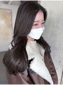韓国風ロングヨシンモリ前髪なしイメチェンベージュブラウン小顔