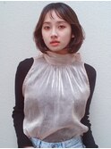 黒髪ボブルフネビージュ小顔ヘアワンレン