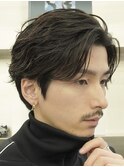 天神大名メンズパーマフェザーパーマセンターパートガイルヘア