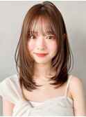 ダークアッシュナチュラルカール小顔カットレイヤーカット