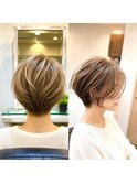 30代、40代/丸みくびれショートボブ×白髪染めハイライト/大宮