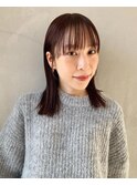 ぱつっとロブタイトヘアシースルーバングピンクブラウン