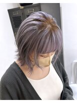 ヲタク(wotaku.)&nbsp;ルーツカラーパープルブリーチリタッチデザインカラーウルフボブ