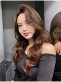 ロングミルクティー暗めカラー韓国ヘア顔周りレイヤー_F1084