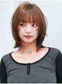 前髪カット顔周りレイヤーくびれミディココアベージュ_F21187
