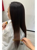 ロングストレート髪質改善艶髪リタッチカラー