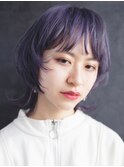 ショコラアッシュベージュカラーボブウルフくびれミディ前髪あり