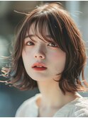 ナチュラルボブルフ黒髪ネビージュ小顔ワンレン20代30代40代50代