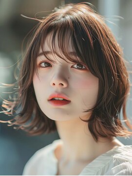 ムウ 難波(MOU) ナチュラルボブルフ黒髪ネビージュ小顔ワンレン20代30代40代50代