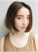 切りっぱなしショート・ボブ/絶壁解消/前髪なし/４0代/30代/丸顔