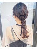 編みおろし　お呼ばれ　黒髪アレンジ