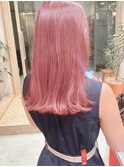 ピンクベージュケアブリーチチェリーブラウン大人ヘアワンレン
