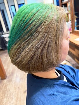 ヘアーレナータ 八王子(HAIR RENATA) 20代30代ダブルカラーグリーン×ベージュ立体感ミディアムボブ