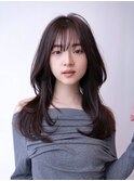 レイヤーカット/暗髪/韓国ヘア/くびれヘア/小顔