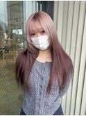 ホワイトピンクとピンクベージュのルーツカラー グラデーション