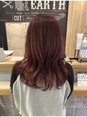 三軒茶屋_レディース_ロング_ハッシュカット_ボルドー_レイヤー